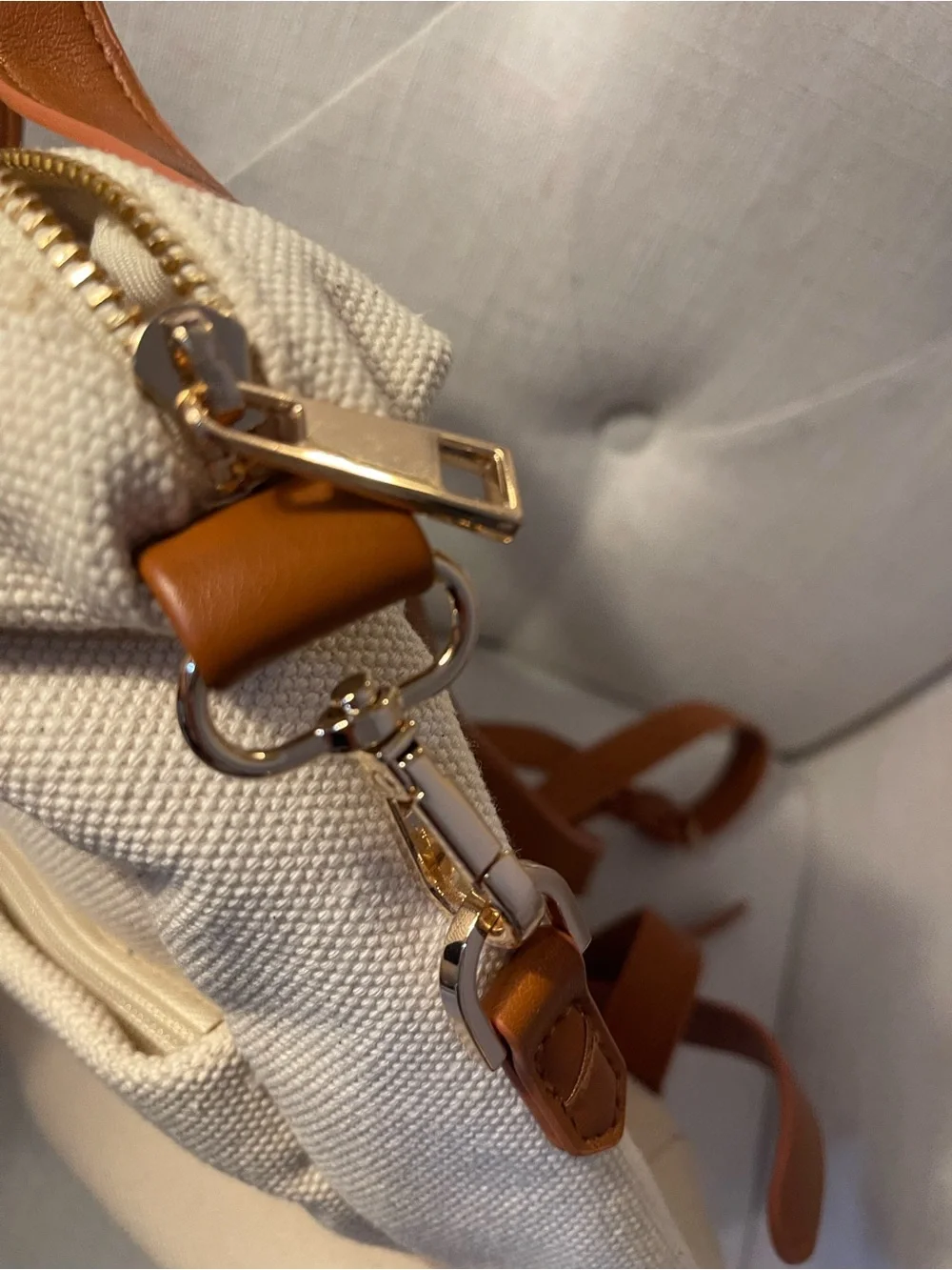 Canvas Cream Backpack with Tan Accent